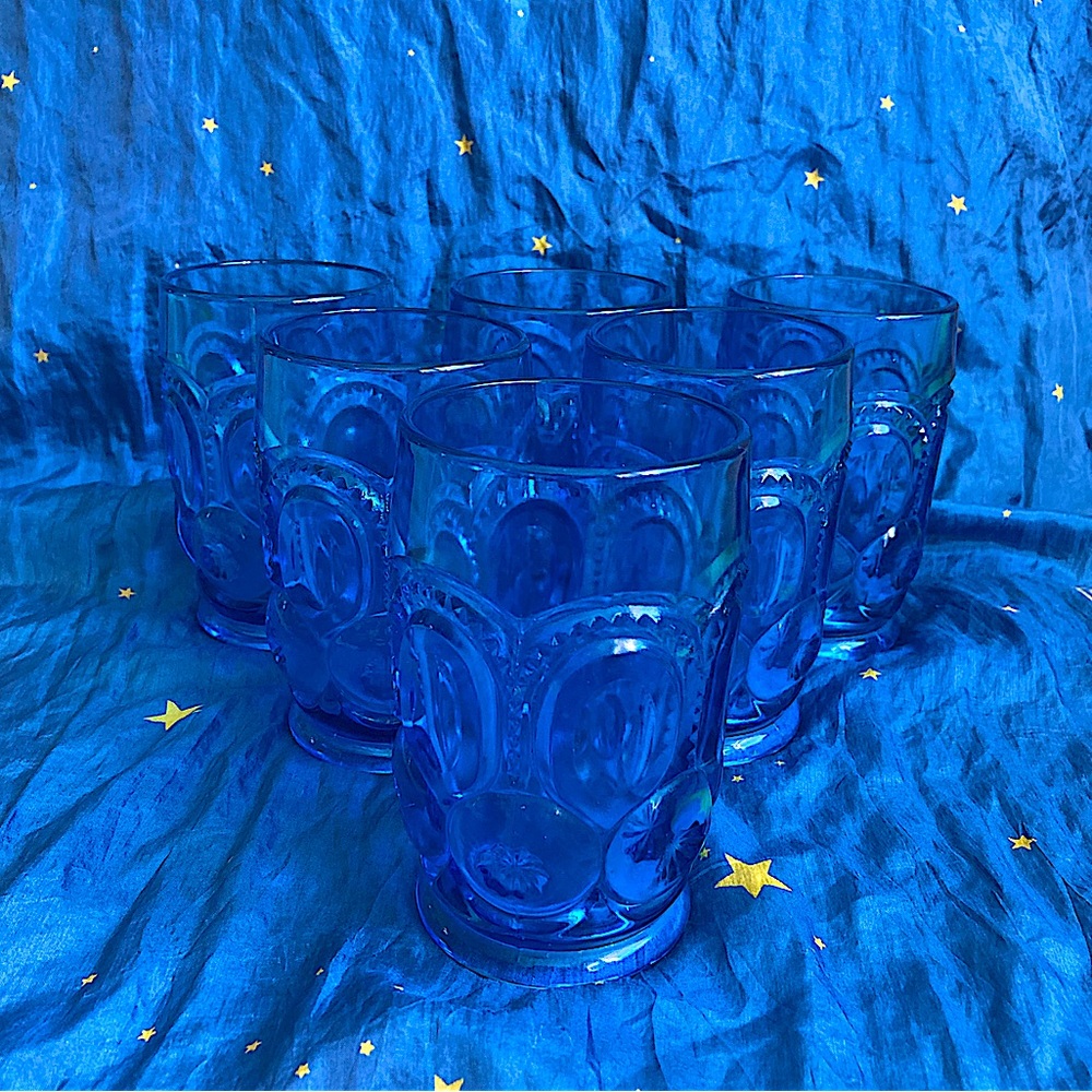 L.E. Smith “Moon & Stars” Blue Tumblers - Set of Six (6)